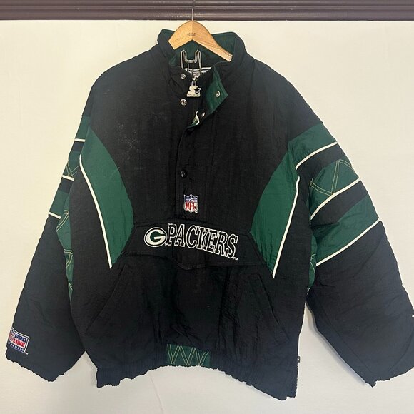Vintage 90's Green Bay Packers Starter Jacket Pro Line Men's Large - Black - Picture 1 of 4